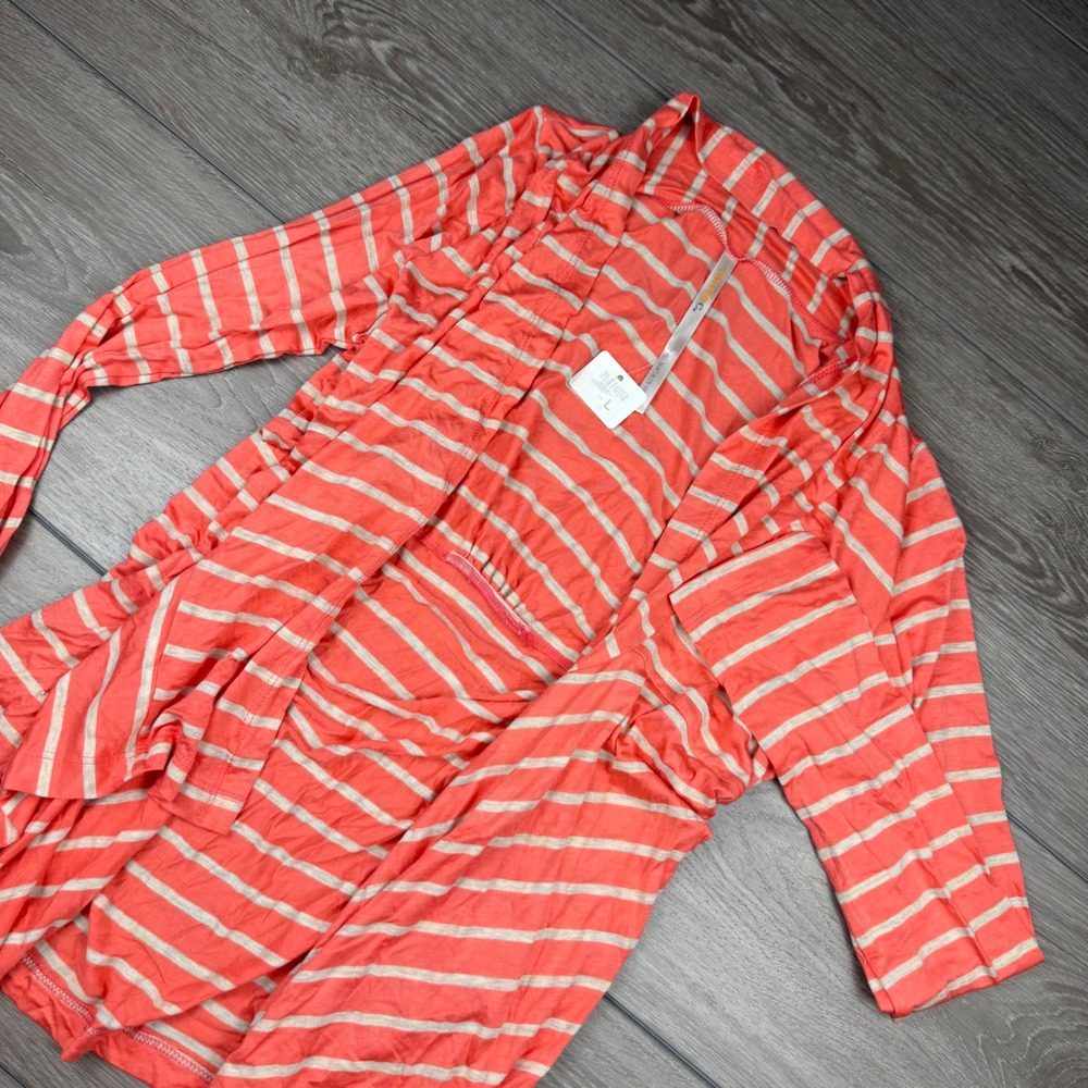 Renee C Womens Cardigan Striped Waterfall Open Front Coral Large